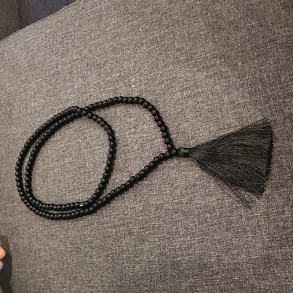 Black Beaded Mala Necklace
